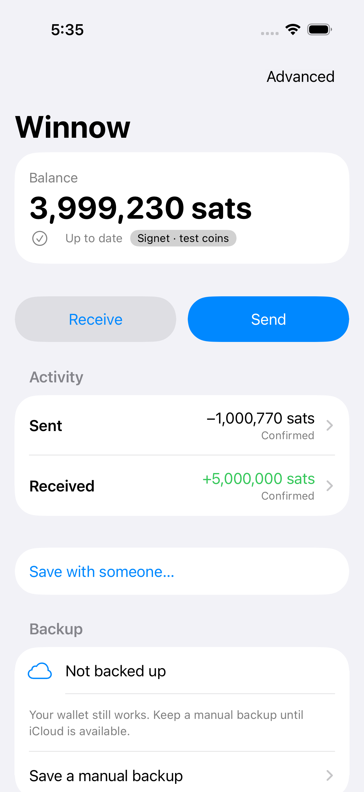 Winnow on iPhone: history keeps the receipt.